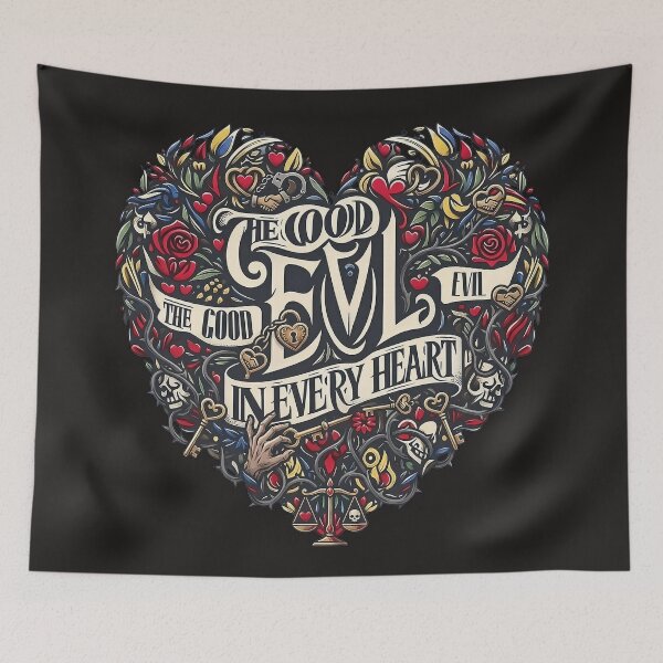 Item preview, Good Evil Heart Typography Crest designed and sold by Voodoo Store Paranormal Collections.