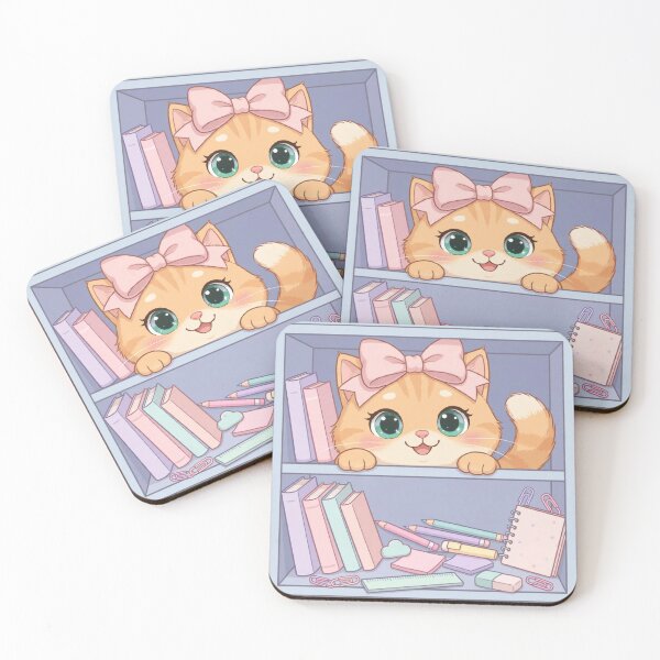 Item preview, Cute Cat Peeking From Pastel Bookshelf designed and sold by Moody Vibes Studio.