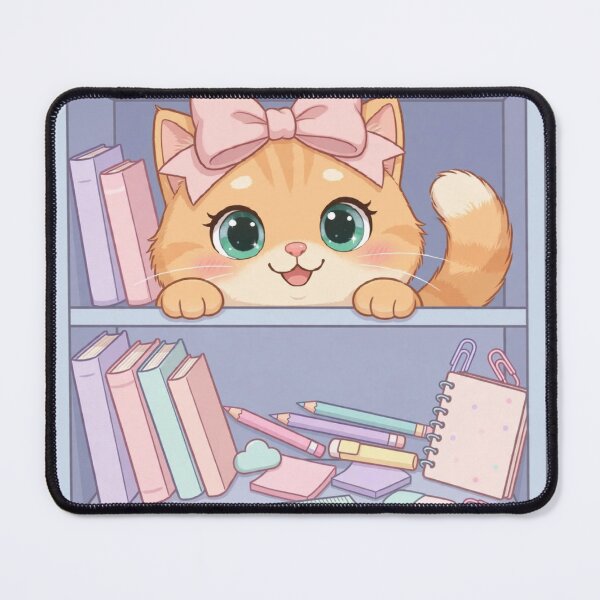 Item preview, Cute Cat Peeking From Pastel Bookshelf designed and sold by Moody Vibes Studio.
