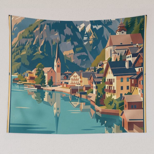 Item preview, Hallstatt Austria Vintage Travel Poster designed and sold by Bomax121.