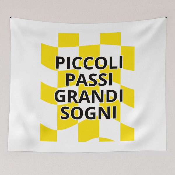 Item preview, Piccoli Passi Grandi Sogni - Italian Inspirational Quote on a Yellow and White Checkered Background designed and sold by icreativestudio.