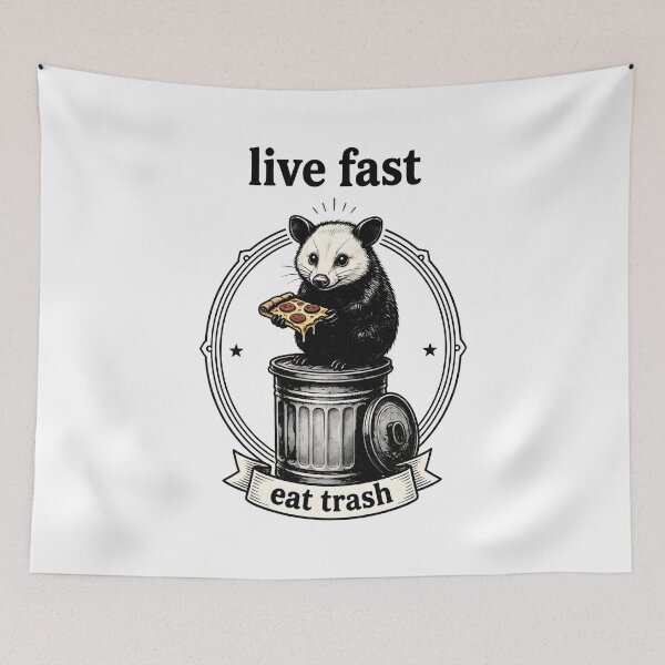Item preview, Live Fast, Eat Trash - Retro Opossum Badge designed and sold by Dhenin Studio.