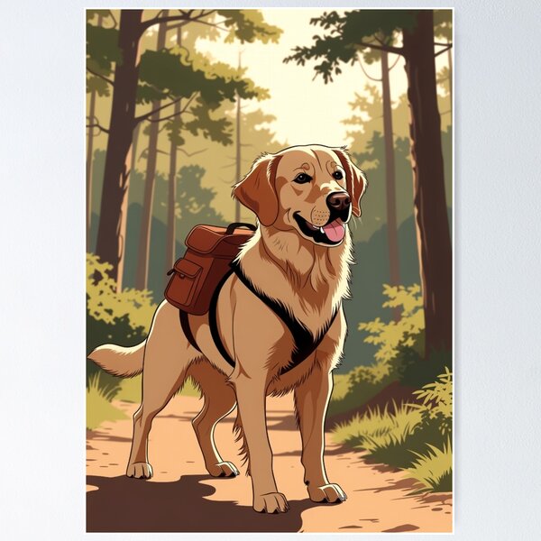 Item preview, Golden Retriever Hiking Forest Trail designed and sold by IntelliMindDesigns.