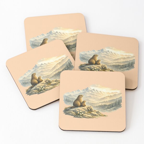 Item preview, Alpine Marmot Family at Sunrise designed and sold by Ambroa Stuff.