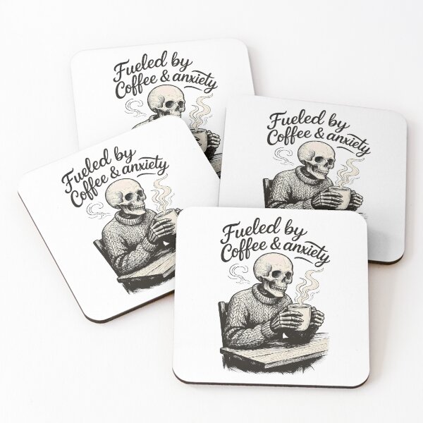 Item preview, Fueled by Coffee and Anxiety - Skeleton Cafe designed and sold by Dhenin Studio.