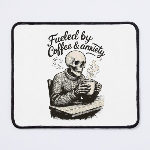 Item preview, Fueled by Coffee and Anxiety - Skeleton Cafe designed and sold by Dhenin Studio.