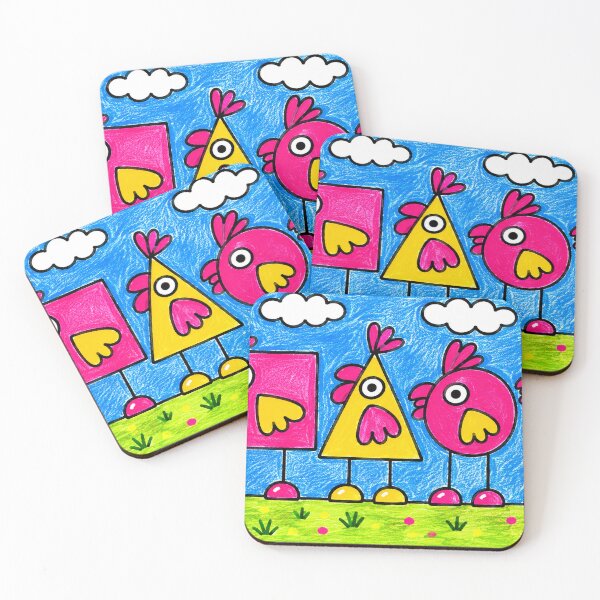 Item preview, Pink & Yellow Geometric Doodle Birds – Playful Hand-Drawn Cartoon designed and sold by fateh236.