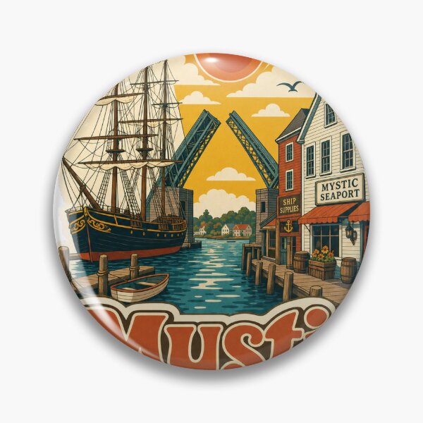 Item preview, Mystic USA Travel Souvenir - Retro Illustration designed and sold by VisualArtsOasis.
