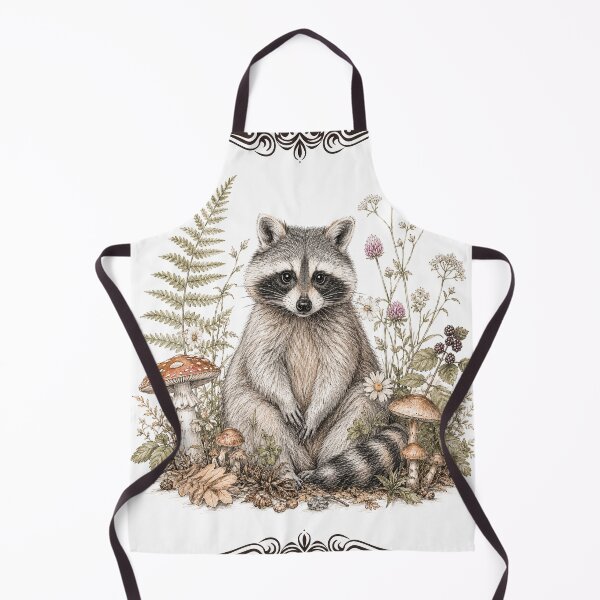 Item preview, Vintage Botanical Raccoon with Wild Mushrooms Pencil Illustration designed and sold by Jaani-T.
