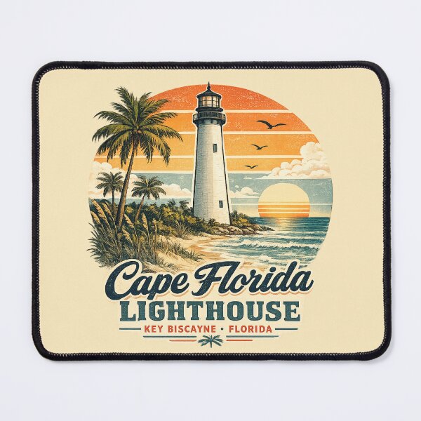 Item preview, Cape Florida Lighthouse Key Biscayne Florida Retro Travel Shirt | Vintage Tropical Sunset Coastal Lighthouse Design designed and sold by Globalcitytees.