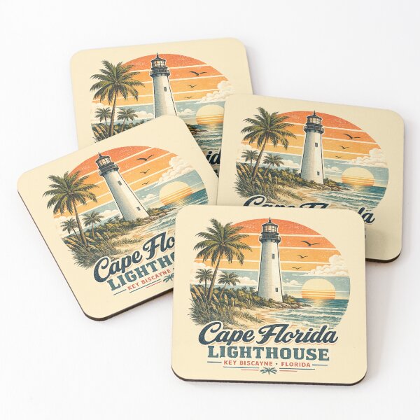 Item preview, Cape Florida Lighthouse Key Biscayne Florida Retro Travel Shirt | Vintage Tropical Sunset Coastal Lighthouse Design designed and sold by Globalcitytees.