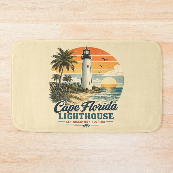 Item preview, Cape Florida Lighthouse Key Biscayne Florida Retro Travel Shirt | Vintage Tropical Sunset Coastal Lighthouse Design designed and sold by Globalcitytees.