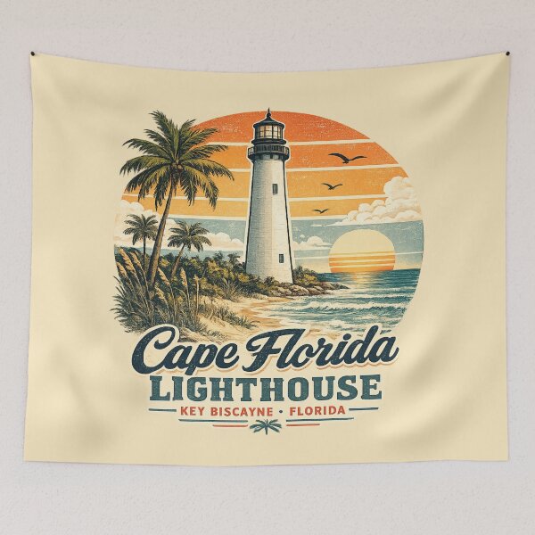 Item preview, Cape Florida Lighthouse Key Biscayne Florida Retro Travel Shirt | Vintage Tropical Sunset Coastal Lighthouse Design designed and sold by Globalcitytees.