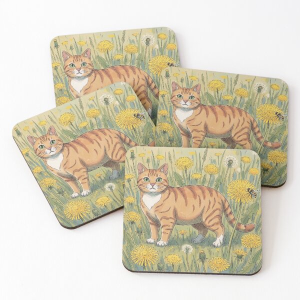 Item preview, Orange Tabby Cat in Dandelion Meadow with Bee Illustration designed and sold by Butterfly-Dream.