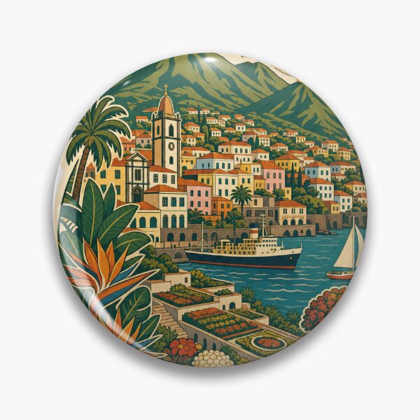 Item preview, Funchal Portugal Travel Souvenir - Retro Illustration designed and sold by VisualArtsOasis.