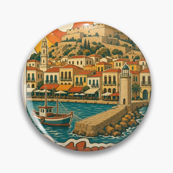 Item preview, Rethymno Greece Travel Souvenir - Retro Illustration designed and sold by VisualArtsOasis.