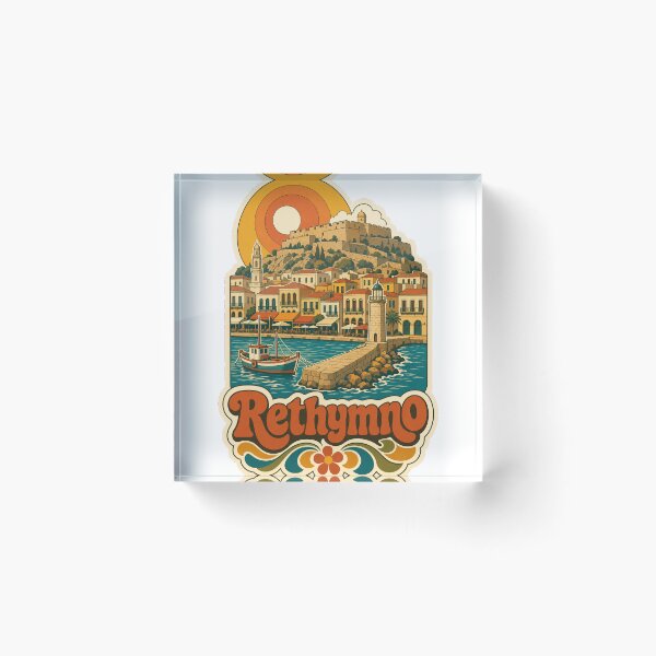 Item preview, Rethymno Greece Travel Souvenir - Retro Illustration designed and sold by VisualArtsOasis.