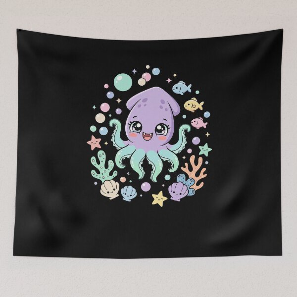 Item preview, Kawaii Squid Cute Aquatic Creatures Pastel Art designed and sold by snowry.