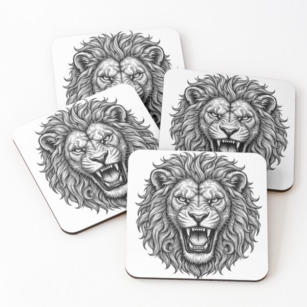 Item preview, Majestic Roaring Lion Black and White Line Art designed and sold by Alokaprintshop.