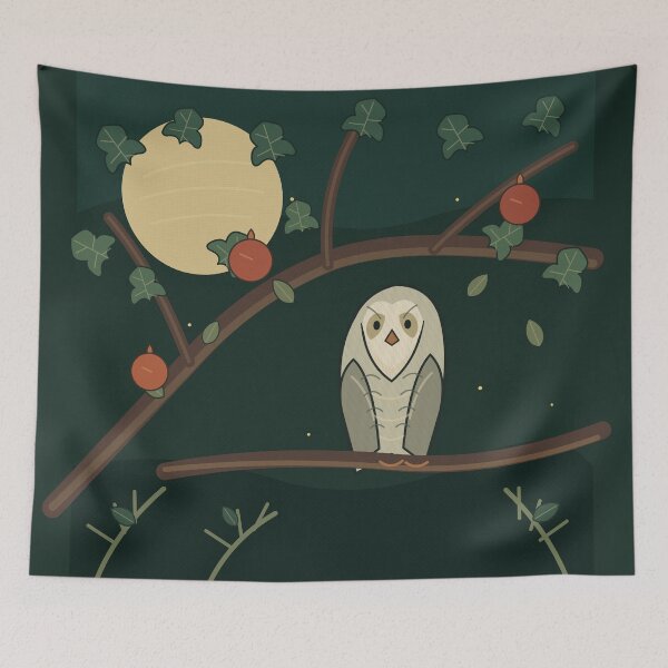 Item preview, The Quiet Orchard – Dark Botanical Barn Owl Folk Art Poster designed and sold by WORN.THOUGHTS.