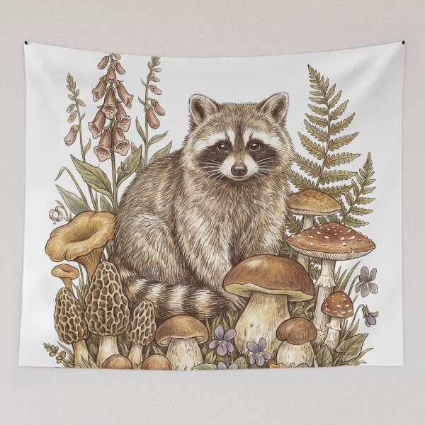 Item preview, Vintage Botanical Raccoon with Wild Mushrooms designed and sold by Jaani-T.