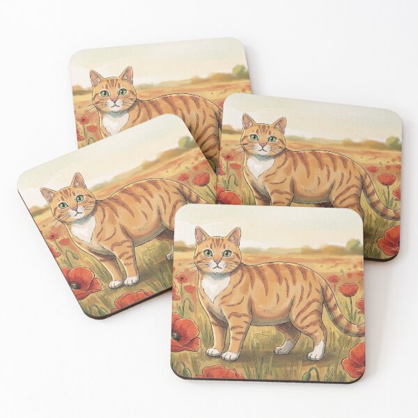 Item preview, Orange Tabby Cat in Poppy Flower Field Illustration designed and sold by Butterfly-Dream.