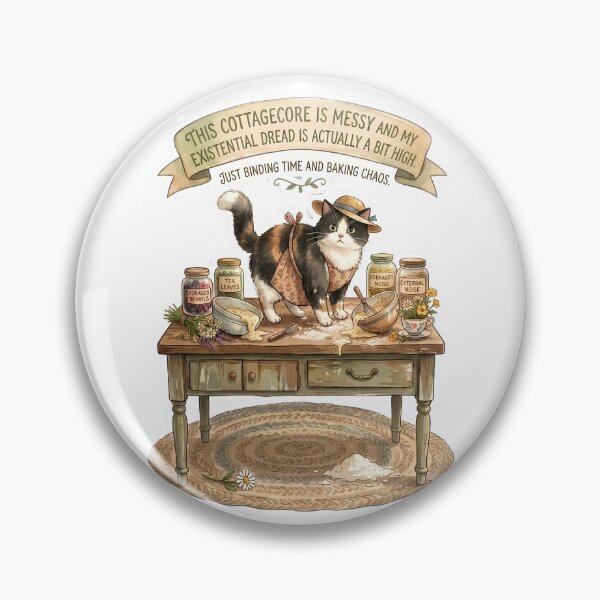 Item preview, This Cottagecore is Messy and My Existential Dread is High Funny Cat Baking Sticker designed and sold by Lu7u.