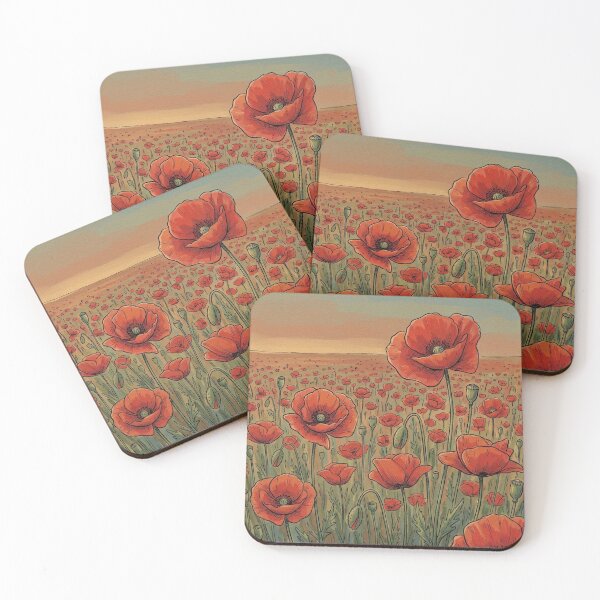 Item preview, Red Poppy Field at Sunset Illustration - Botanical Wildflower Art designed and sold by Butterfly-Dream.