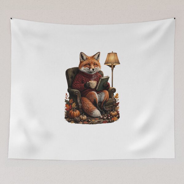 Item preview, Cozy Autumn Fox Reading Book Pumpkin Spice Latte Fall Goblincore Cozy Fox designed and sold by Neurospicy Trolls.