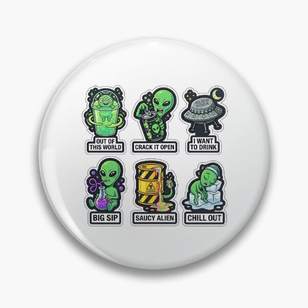 Artikelvorschau, Retro-Alien-Neon-Soda-Sticker-Set – Vintage-90er-Jahre-Futuristische-Saft-Wortspiele entworfen und verkauft von SimpleP.