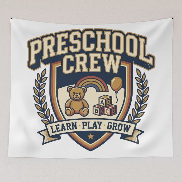 Item preview, Preschool Crew Learn Play Grow Retro Badge T-Shirt | Preschool Teacher Shirt | Cute Preschool Team Gift designed and sold by Void and Neon.
