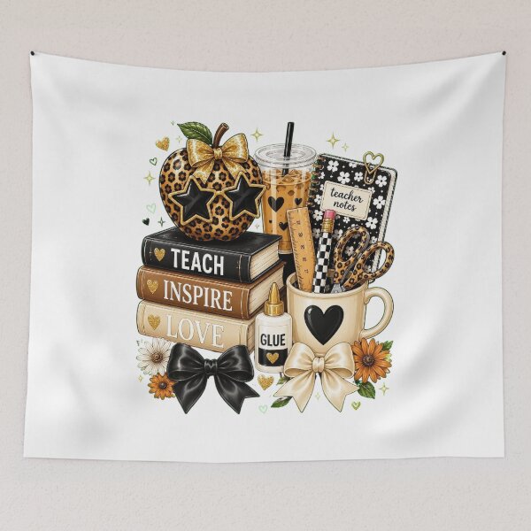 Item preview, Leopard Teacher Apple School Supplies | Preppy Checkered Pencil Bow Graphic designed and sold by DesignDenDo ⭐⭐⭐⭐⭐.
