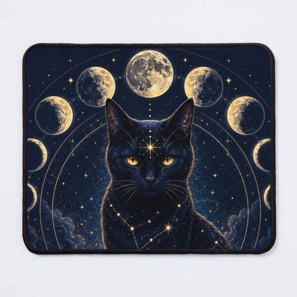 Item preview, Mystical Black Cat Moon Phases Art designed and sold by IntelliMindDesigns.