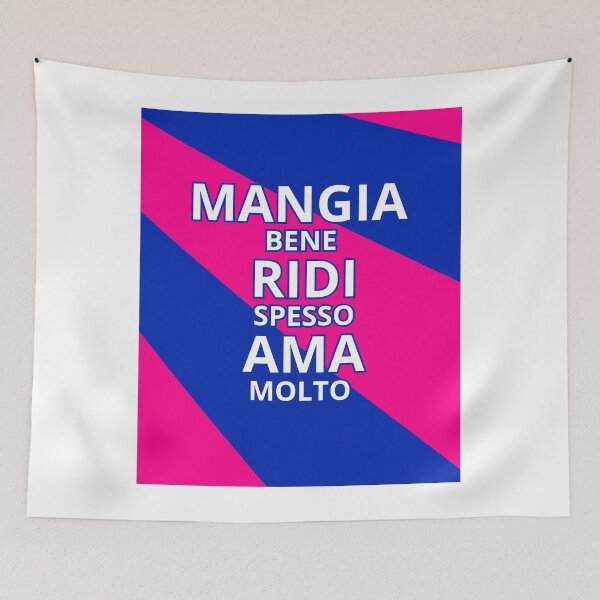 Item preview, Mangia Bene Ridi Spesso Ama Molto – White Italian Quote on Fuchsia & Navy Blue Background designed and sold by icreativestudio.