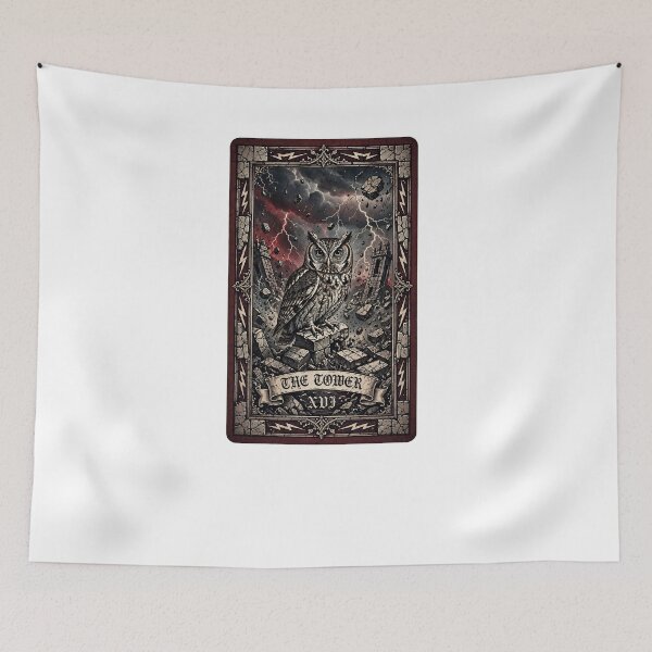 Item preview, The Tower Tarot Card Screech Owl Birdwatcher Gothic XVI designed and sold by Neurospicy Trolls.