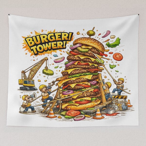Item preview, Burger Tower Giant Cheeseburger Construction Funny Graphic designed and sold by irfanshikh.