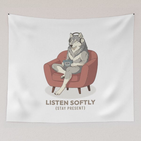 Item preview, Wolf Listening To Music Vintage Aesthetic designed and sold by COZY VINTAGE animal.