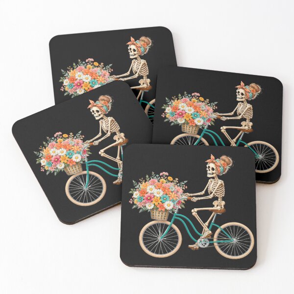 Item preview, Floral Skeleton Cyclist Halloween T-Shirt | Cute Skull Riding Vintage Bicycle with Flowers | Spooky Bike Lover Gift designed and sold by emiliacreations.
