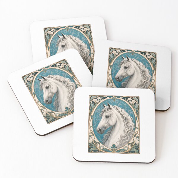 Item preview, Art Nouveau White Horse Elegant Equine Art designed and sold by AntiqueImages.