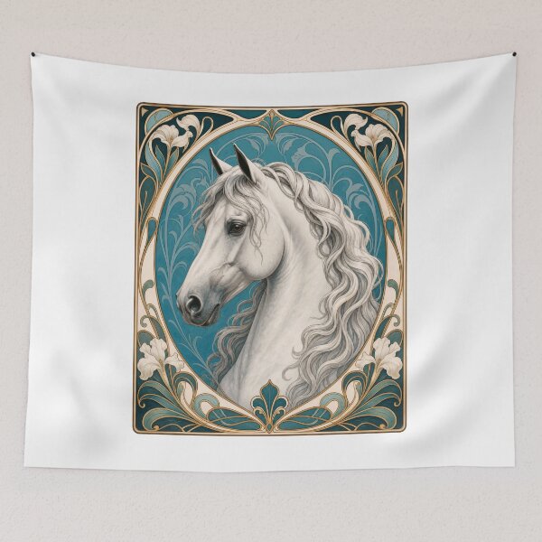 Item preview, Art Nouveau White Horse Elegant Equine Art designed and sold by AntiqueImages.