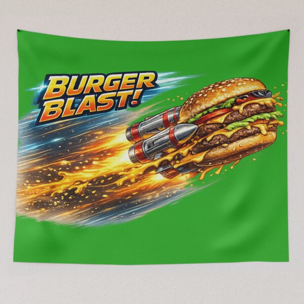 Item preview, Burger Blast Rocket Cheeseburger Action Vintage Graphic designed and sold by irfanshikh.