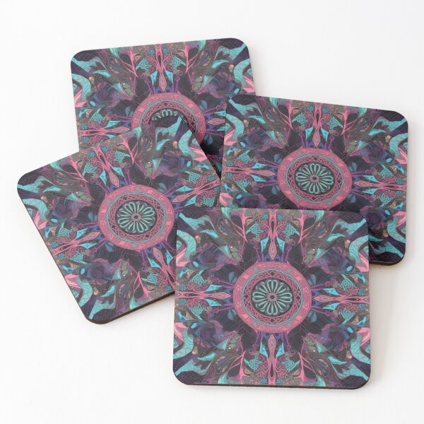Item preview, Pink Teal Glowing Symmetrical Mandala designed and sold by IntelliMindDesigns.