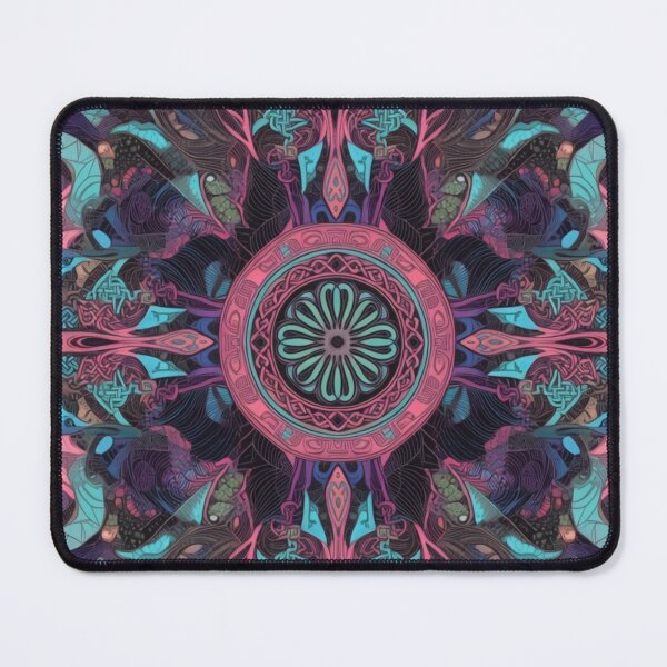 Item preview, Pink Teal Glowing Symmetrical Mandala designed and sold by IntelliMindDesigns.