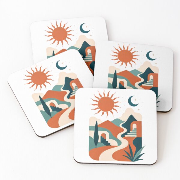 Item preview, Boho Terracotta Sun & Moon Abstract Landscape designed and sold by Piising.