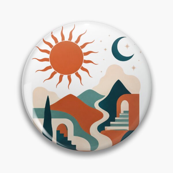 Item preview, Boho Terracotta Sun & Moon Abstract Landscape designed and sold by Piising.
