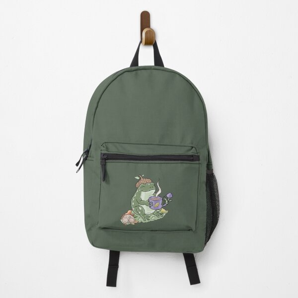 Item preview, Frog drinking coffee with acorn hat and snail cottagecore illustration designed and sold by LeshanArt.