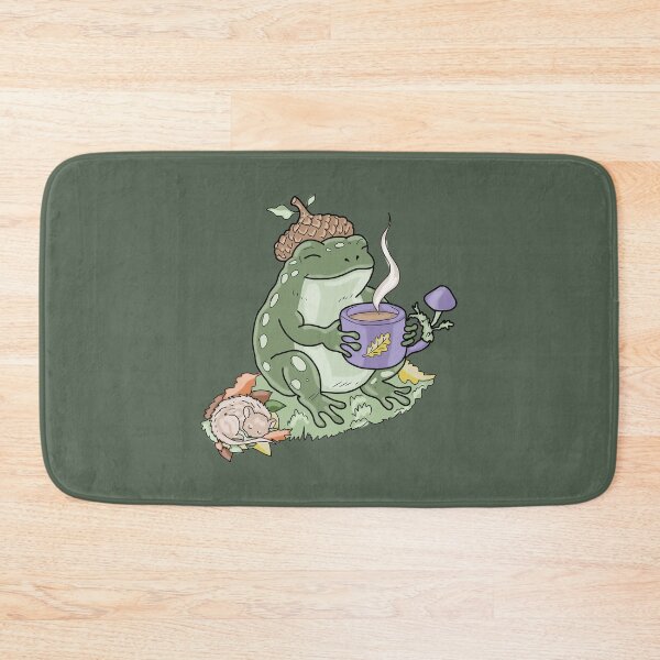 Item preview, Frog drinking coffee with acorn hat and snail cottagecore illustration designed and sold by LeshanArt.