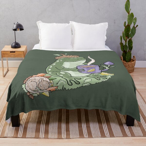 Item preview, Frog drinking coffee with acorn hat and snail cottagecore illustration designed and sold by LeshanArt.