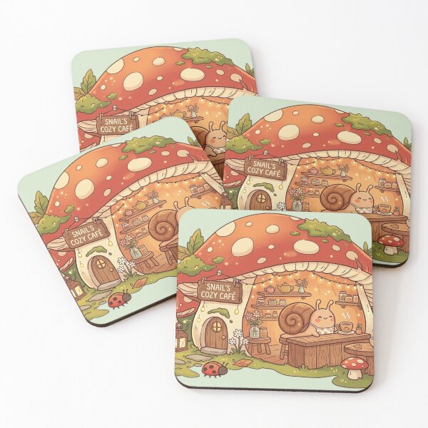 Item preview, Cozy Mushroom Café Sticker - Snail's Cozy Café with Cute Snail & Ladybugs, Kawaii Cottagecore Scene designed and sold by ethnicdigital.