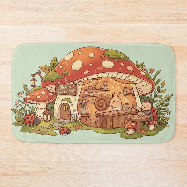 Item preview, Cozy Mushroom Café Sticker - Snail's Cozy Café with Cute Snail & Ladybugs, Kawaii Cottagecore Scene designed and sold by ethnicdigital.